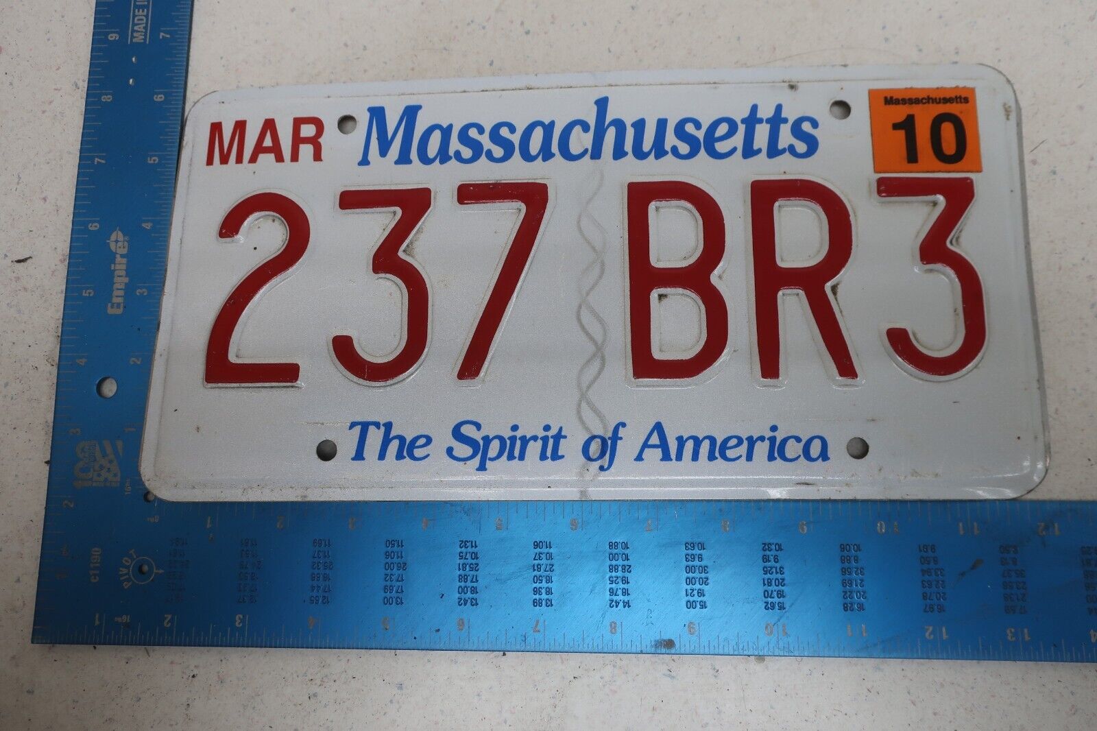 Massachusetts License Plate Tag 2010 10 MA Natural Sticker 237 BR3