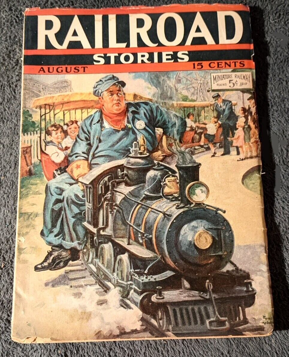 Vintage Railroad Stories Magazine, August 1937, Articles, Fiction, Ads, Columns