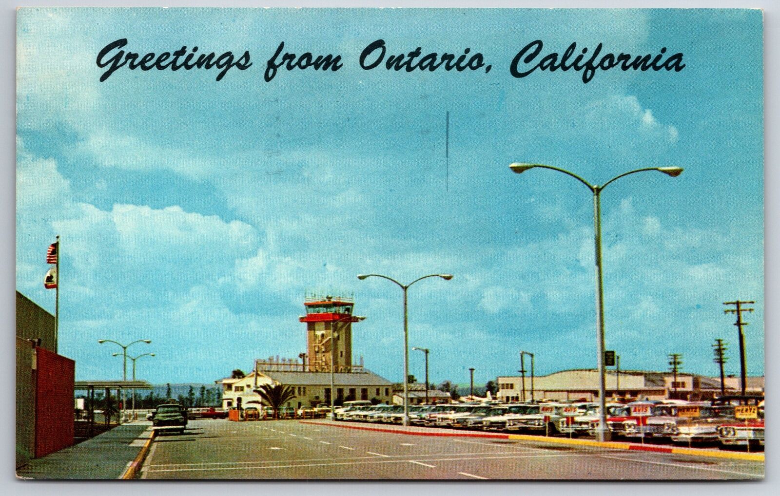 Ontario California~Airport Control Tower~Hertz & Avis 1950s Car Rentals~1966 PM
