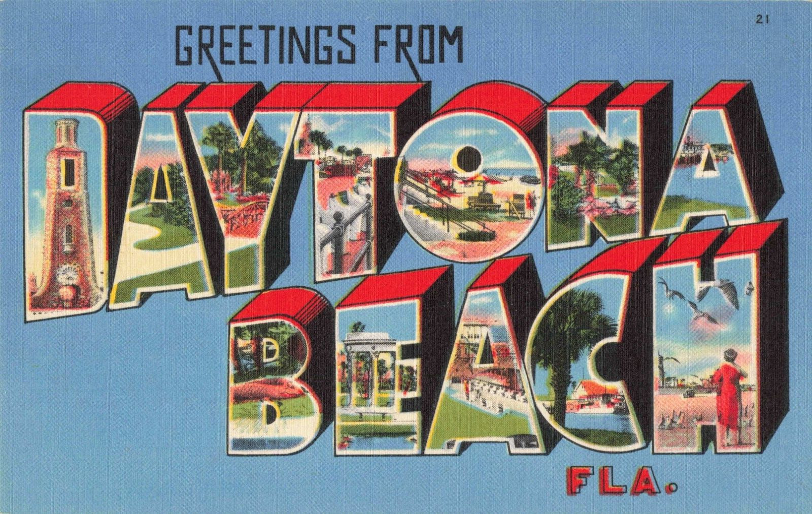 Daytona Beach Florida, Large Letter Greetings, Vintage Postcard