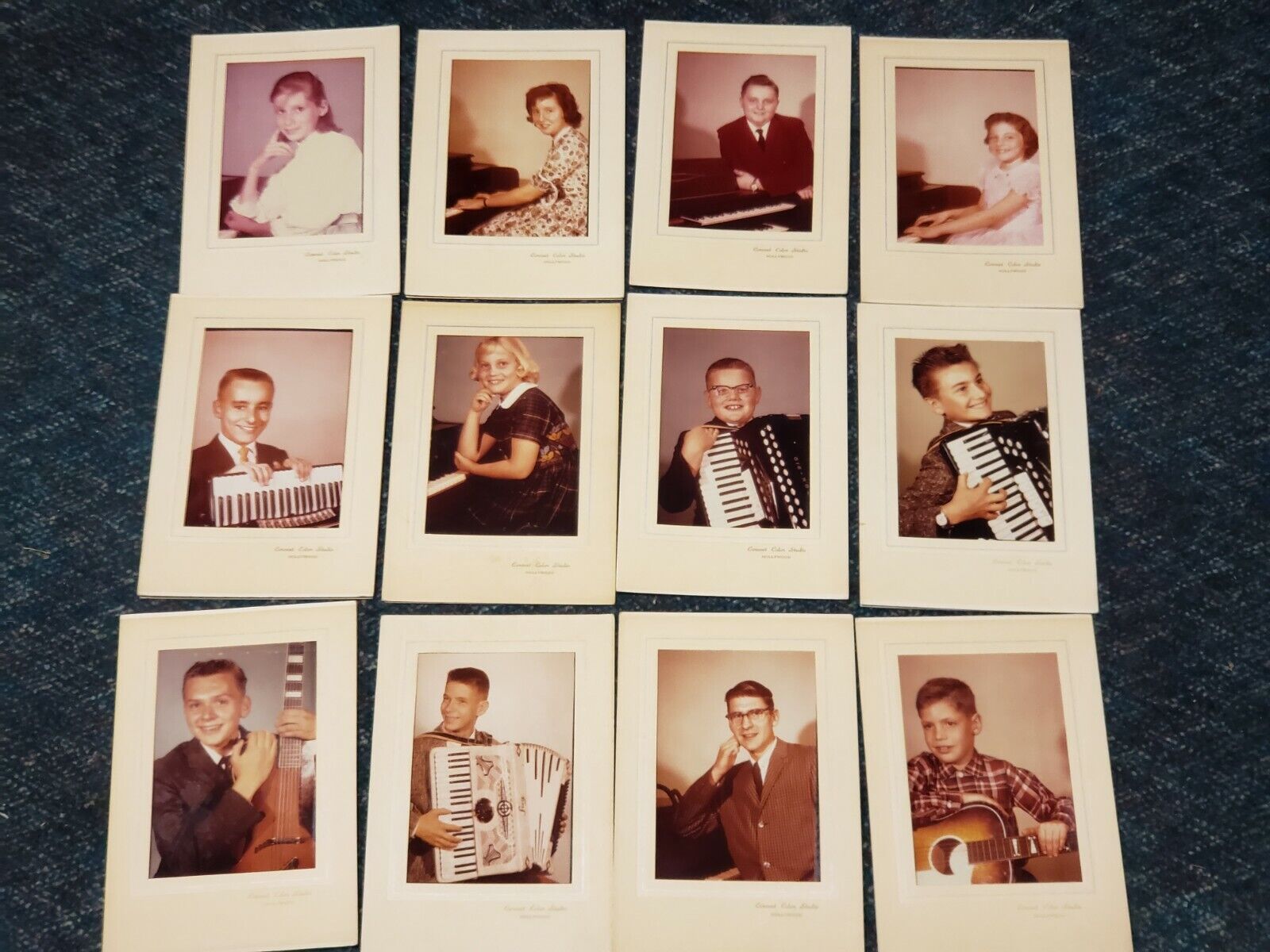 Lot of 12 1950\'s Color 5x7 Portrait Photos of Young Music Students w/instruments