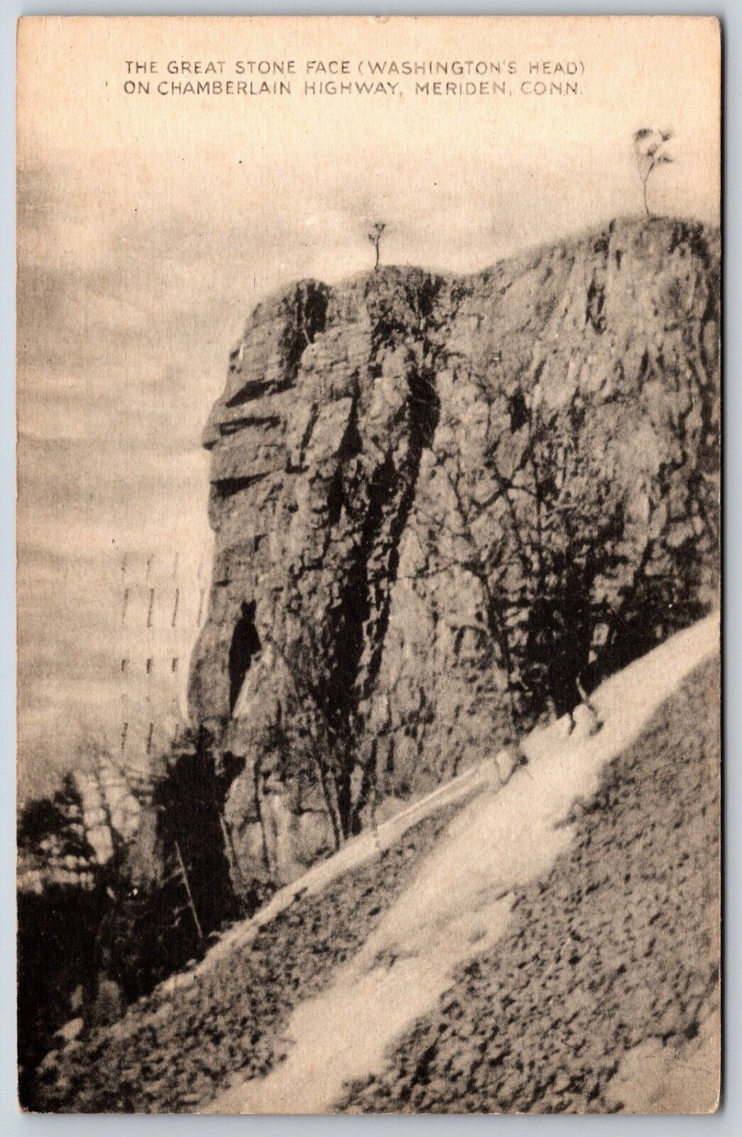 Postcard The Great Stone Face On Chamberlain Hwy Meriden Connecticut Posted 1942