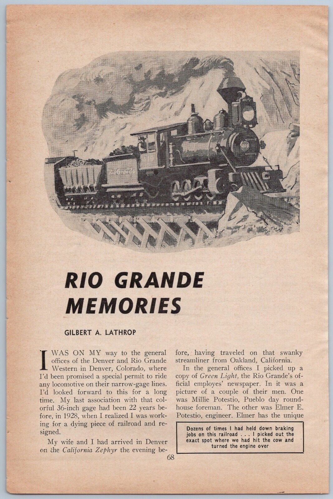 1951 Denver & Rio Grande Western Railroad Article Memories Stories Train History