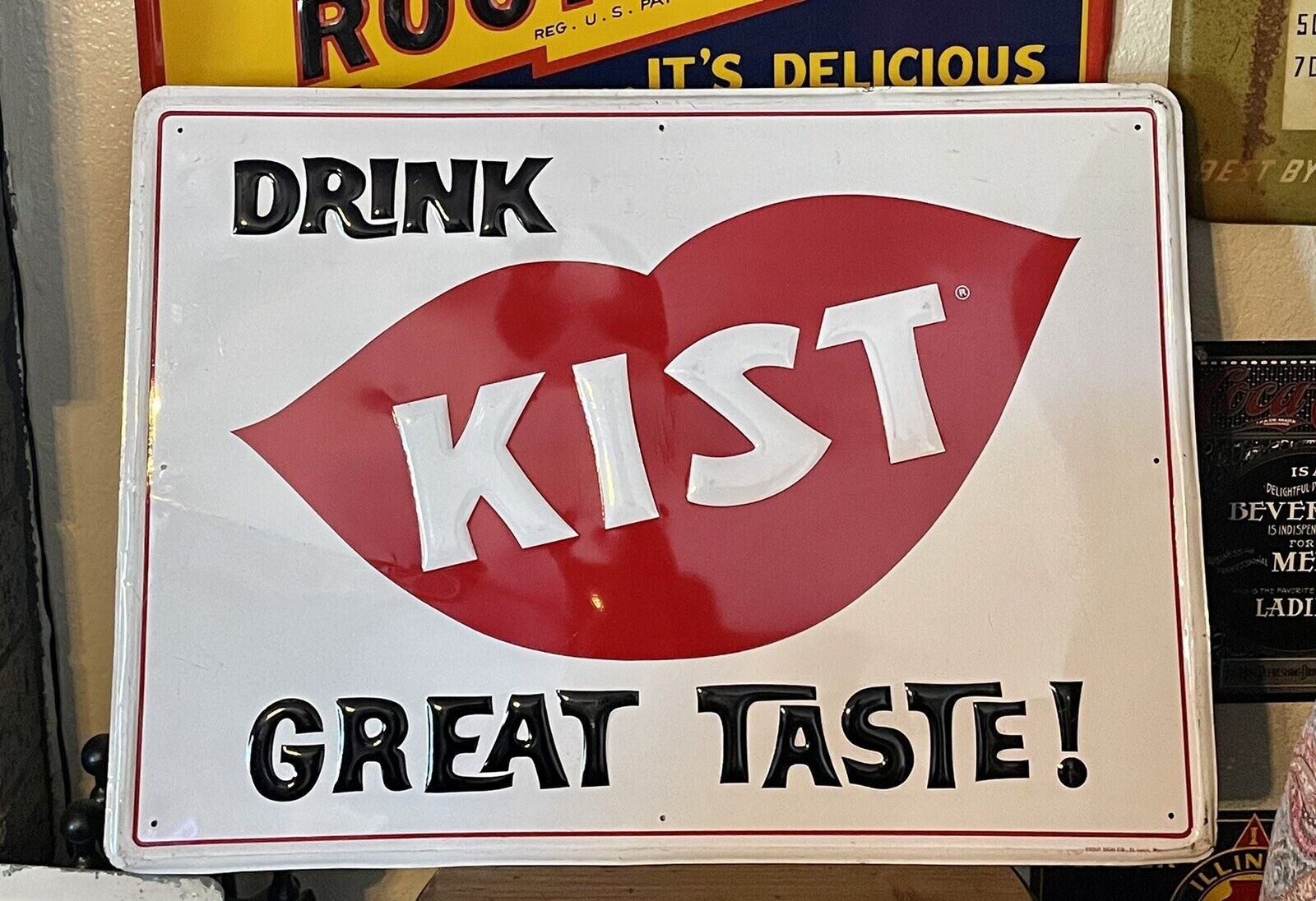 Drink Kist Soda Taste Great metal sign Near Mint 28” X 20” Bright Colors