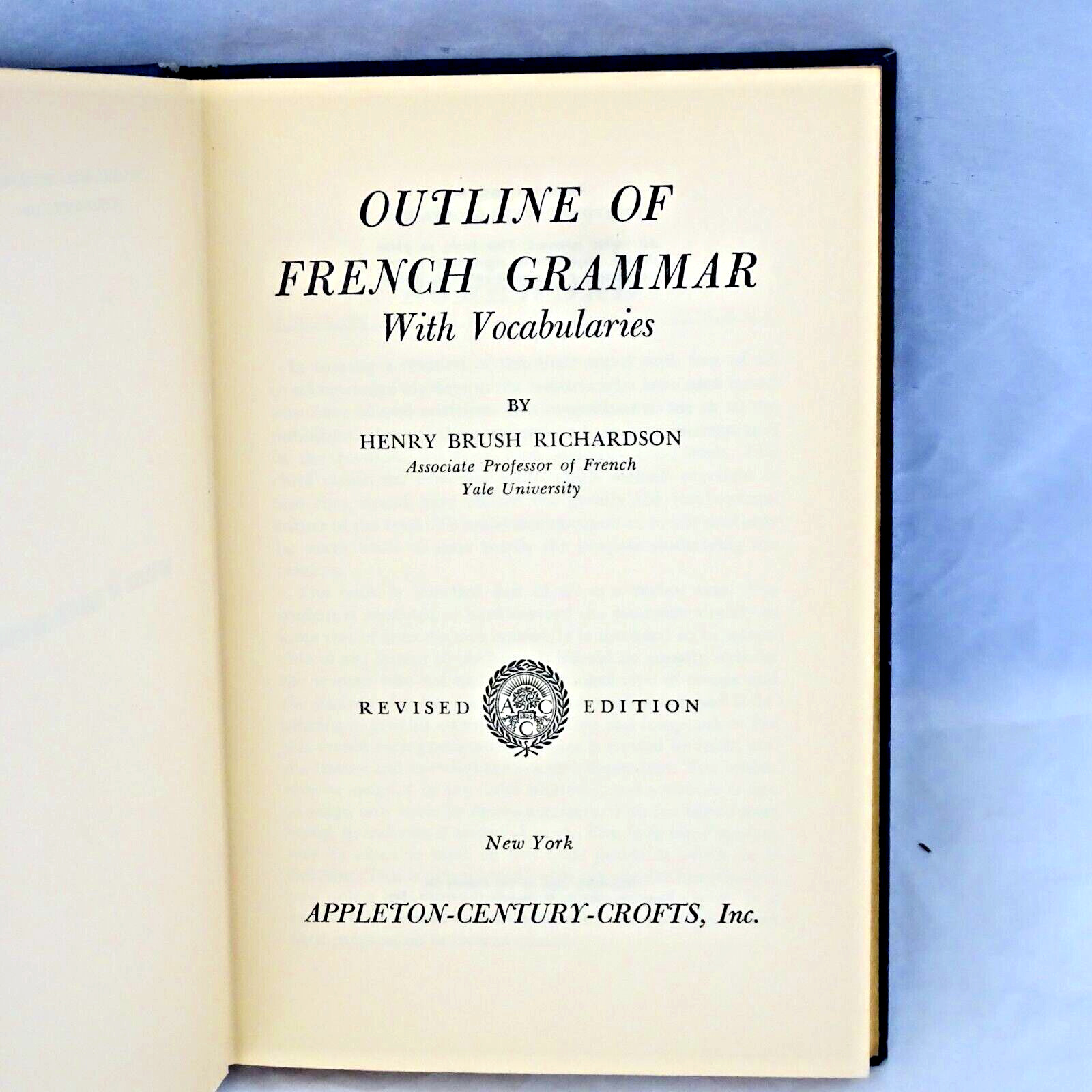 Vintage Textbook Outline of French Grammar H R Richardson Yale University 1950