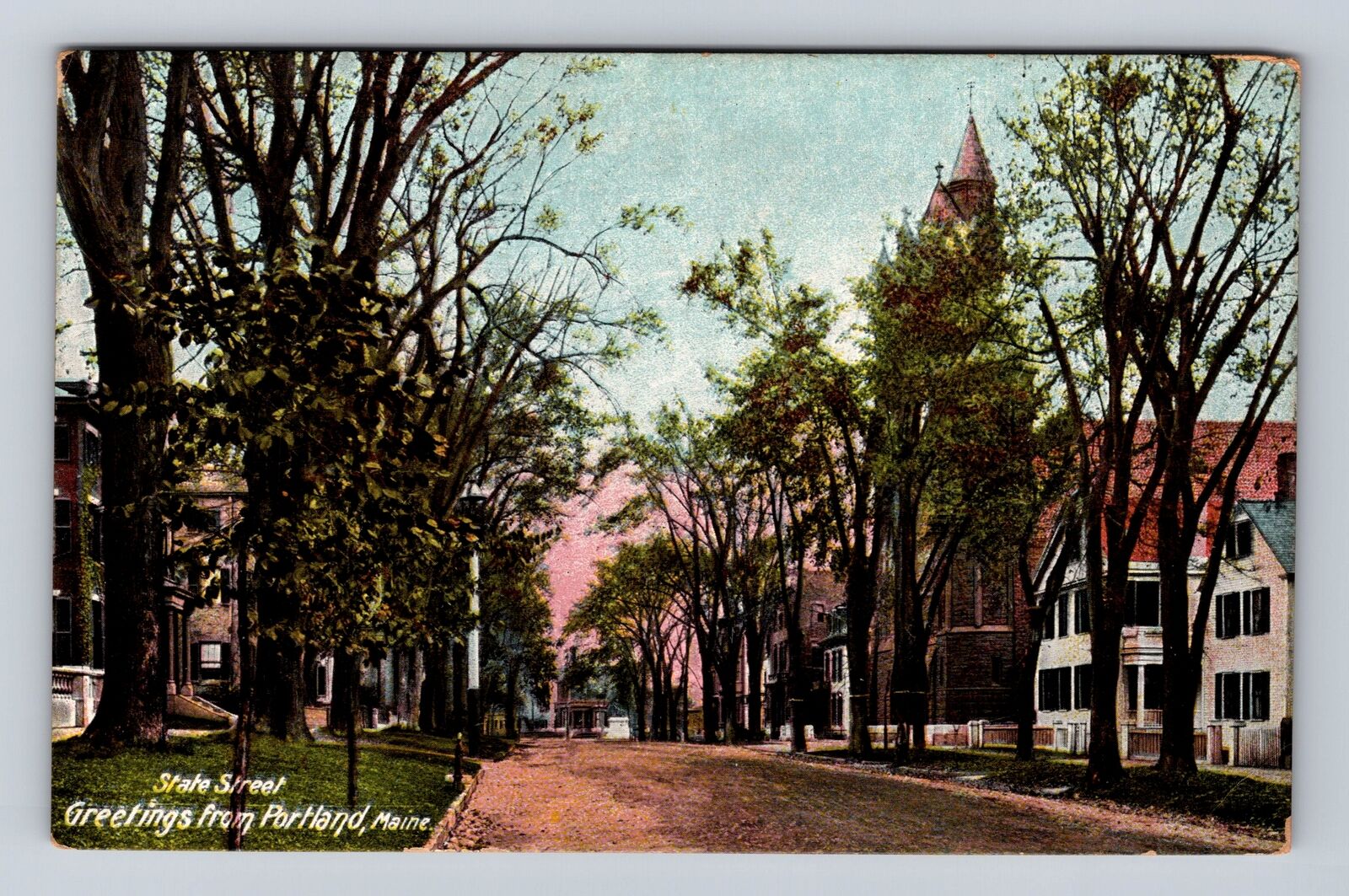 Portland ME-Maine, State Street, Antique, Vintage Souvenir Postcard