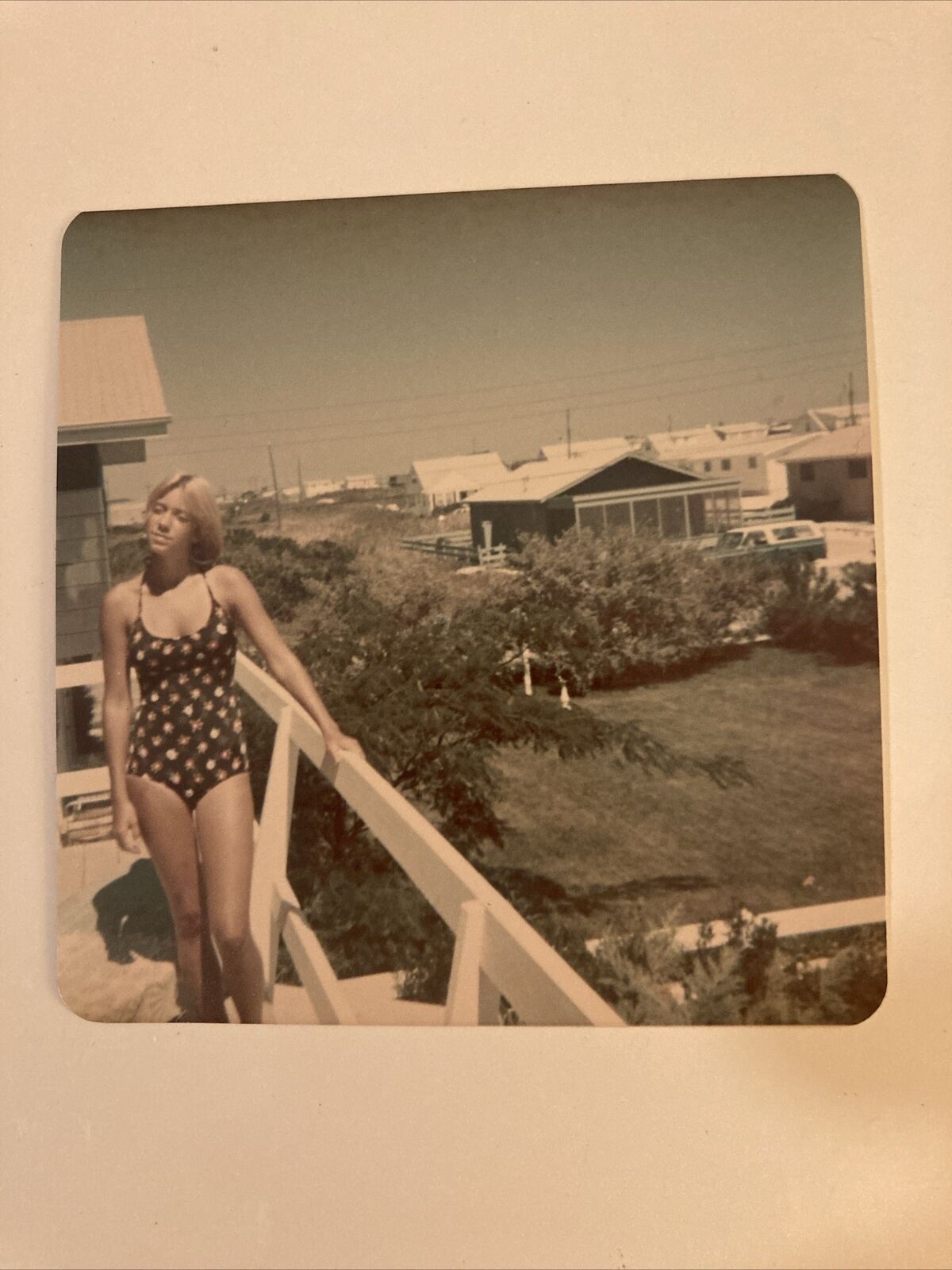 Ocean City new Houses Girl On Deck FOUND PHOTOGRAPH original 1976 LOST PICTURES