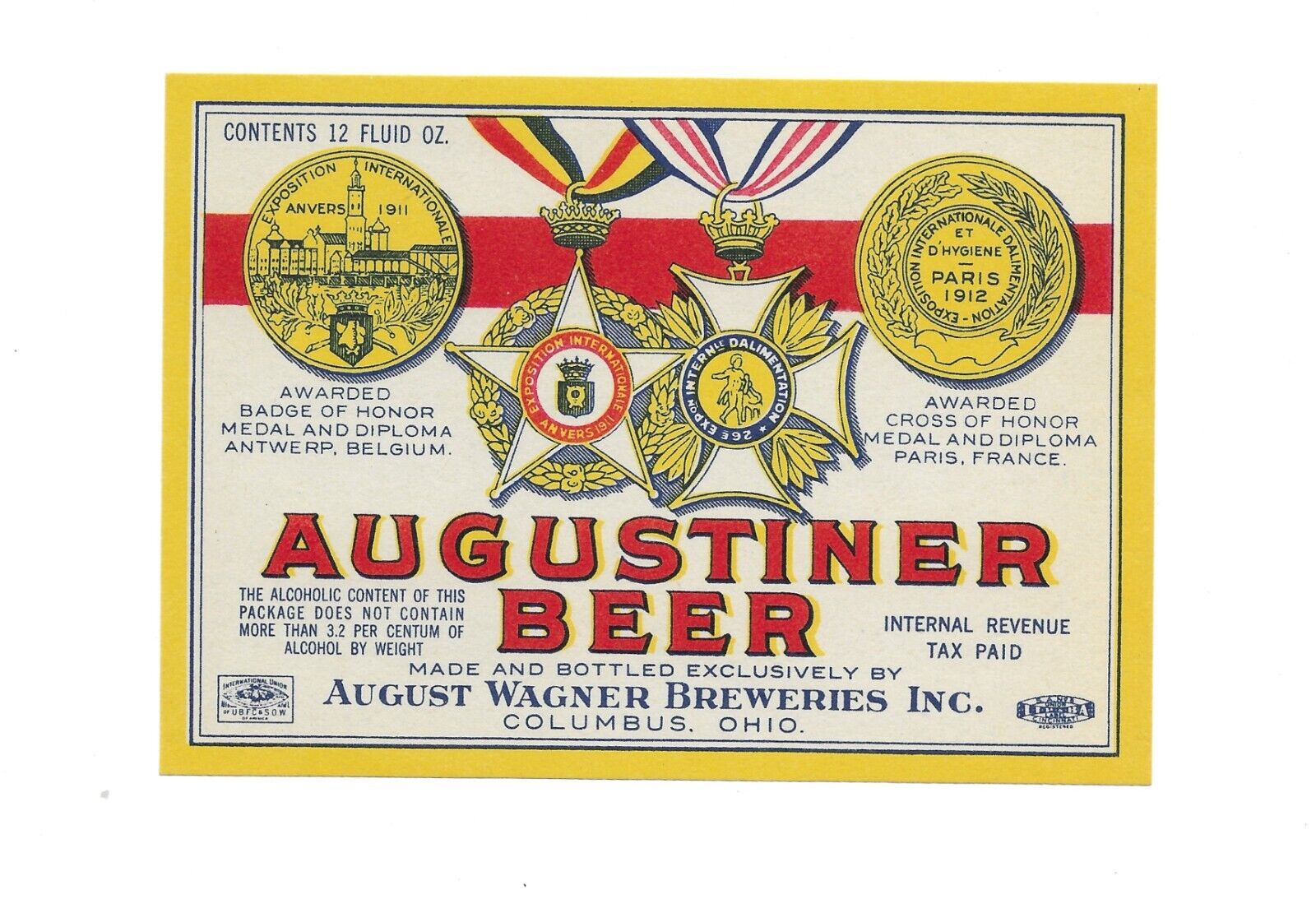 Vintage Augustiner IRTP Beer Label Columbus, Ohio