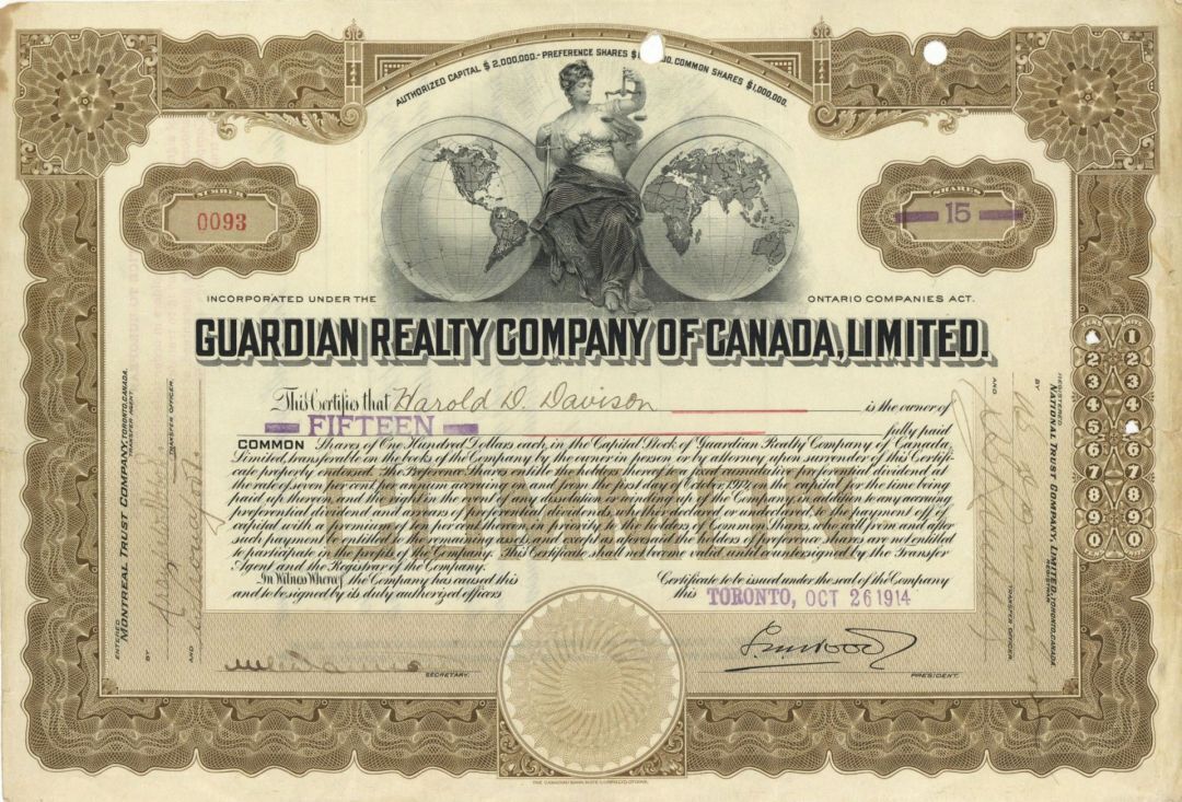 Canadian Realty Company of Canada, Limited - Stock Certificate - Foreign Stocks