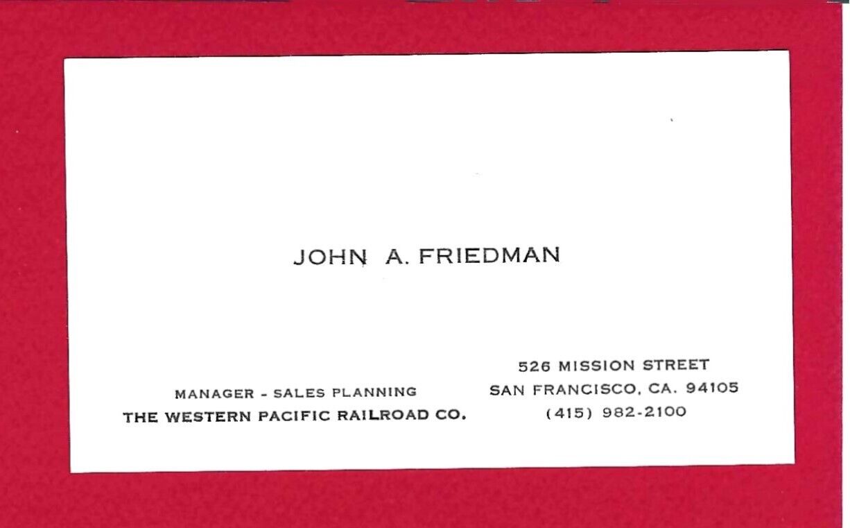 Vintage Western Pacific Railroad Business Card - WP - San Francisco - 1960's