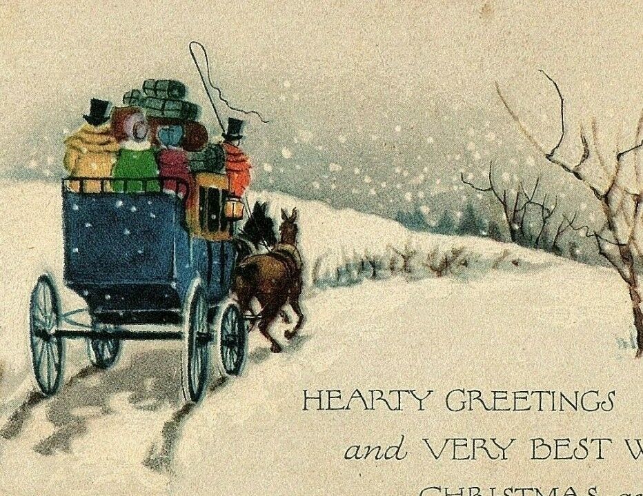 c1907-15 Christmas Gibson Postcard Art Stagecoach Co Scene Greetings Snow Vtg