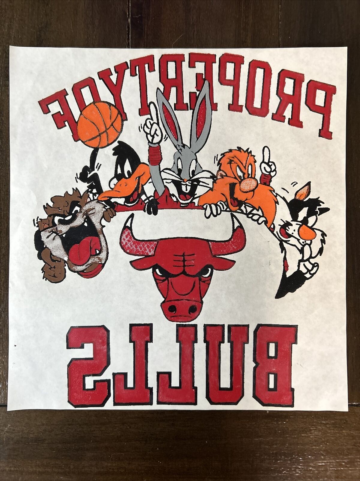 RARE Vintage 1990s 90s Chicago Bulls Looney Tunes Bootleg T Shirt Heat Transfer