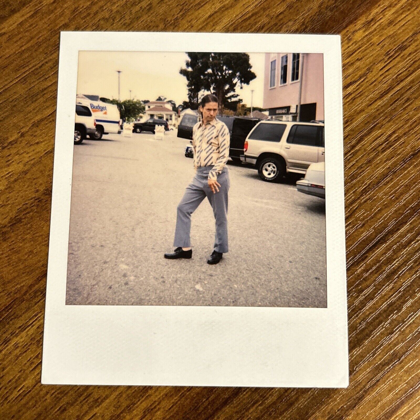 Beefcake Sassy Pose in Parking Lot 1990s Gay Int Polaroid Vintage Color Photo H3