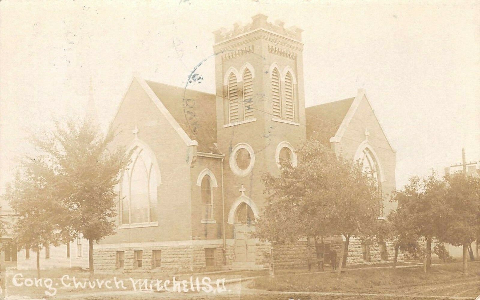 RPPC MITCHELL, SD Congregational Church South Dakota Vintage Photo Postcard 1909
