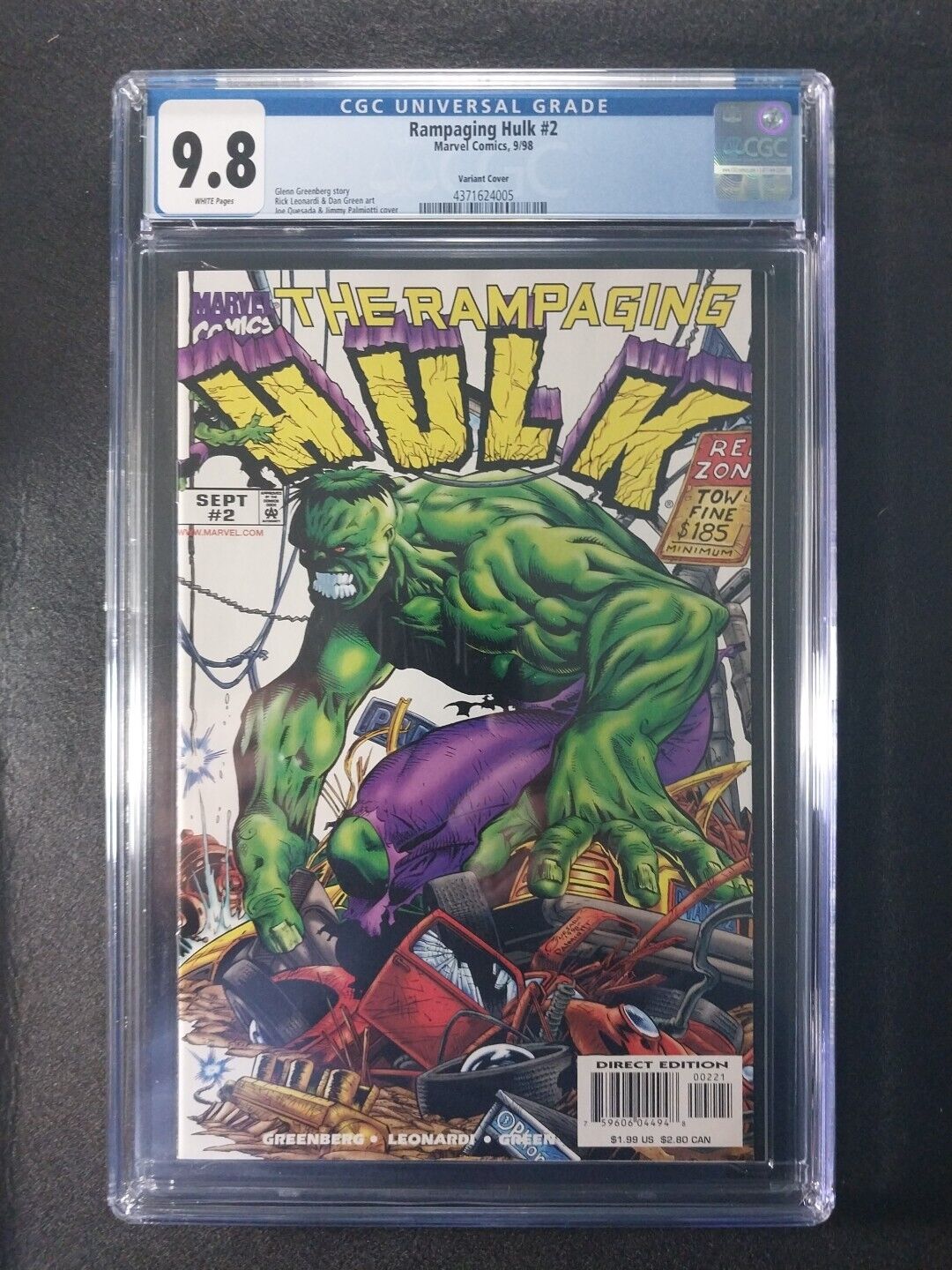 Rampaging Hulk #2 CGC 9.8 NM/M Very Rare Joe Quesada Variant WP 1998