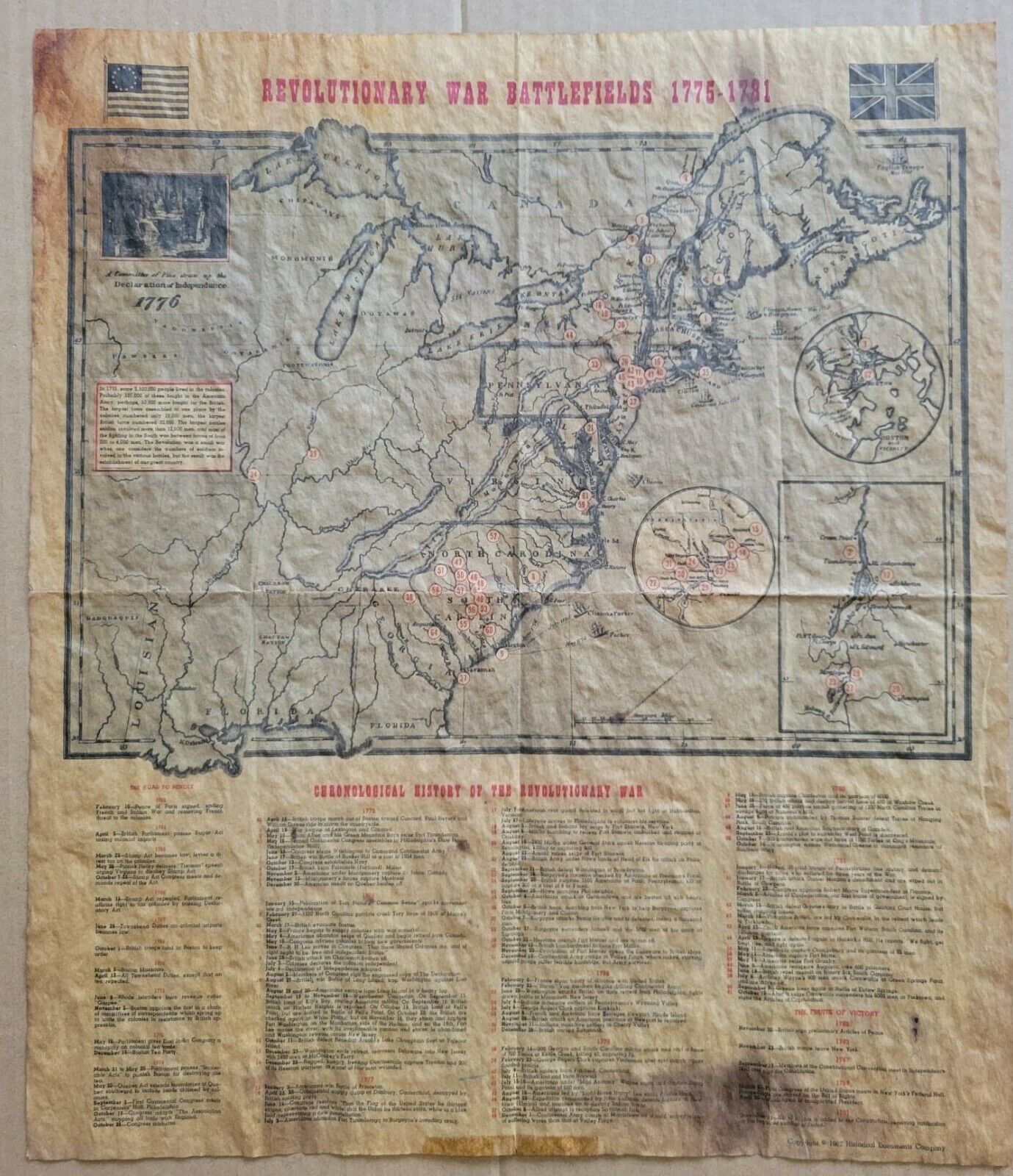 Vintage Revolutionary War Battlefield Map 1775-1781