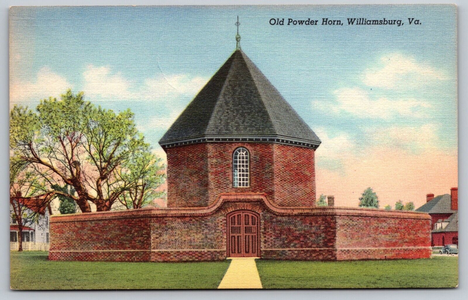 Postcard Linen Old Powderhorn Williamsburg Virginia Military Storehouse A13