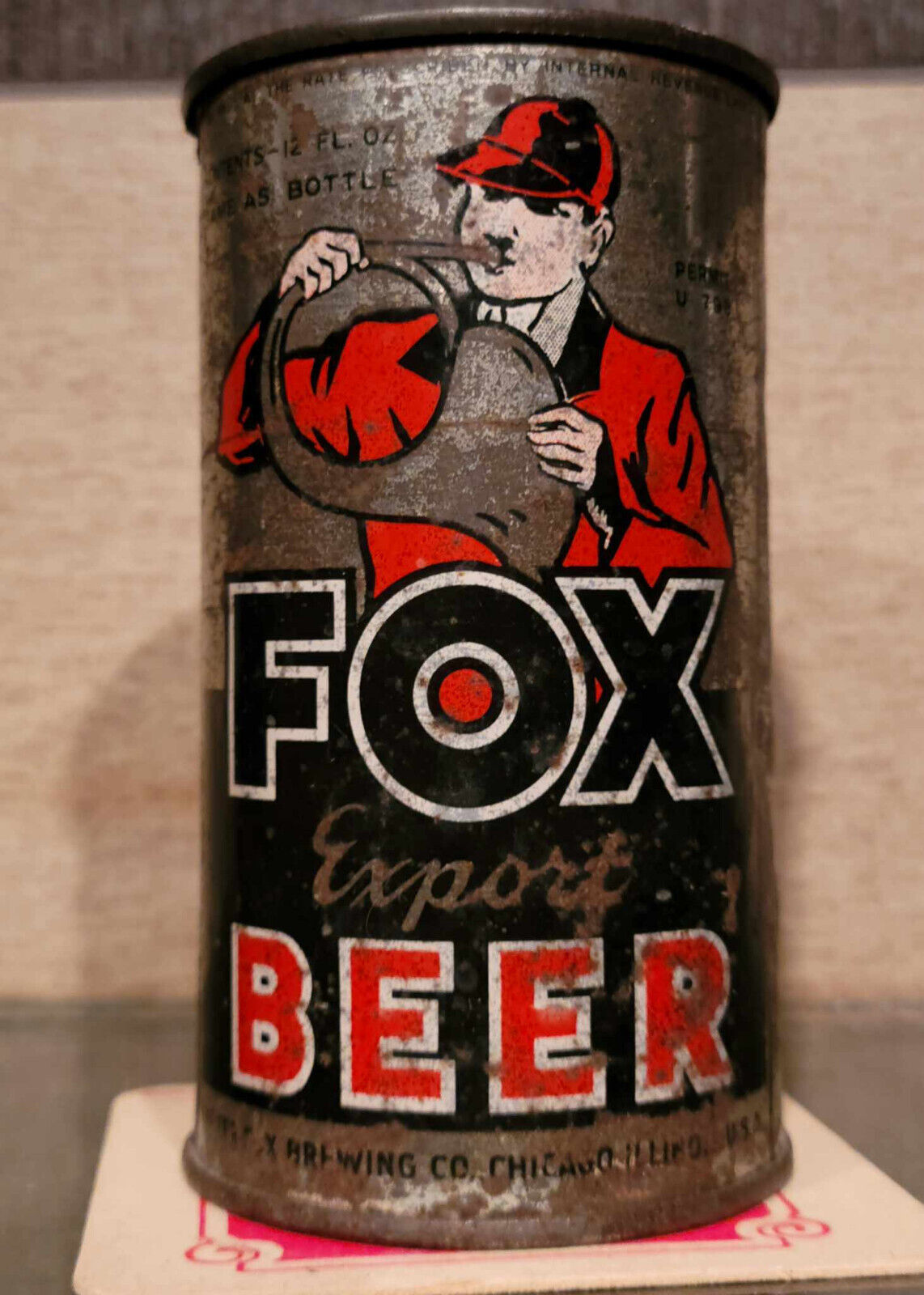 1935 FOX DELUXE EXPORT FLAT TOP BEER CAN OI IRTP PETER FOX CHICAGO ILLINOIS