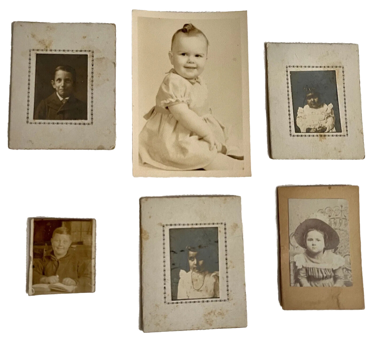 Lot of 6 Antique Vintage Small Mounted Photos Professional Photograph Studio