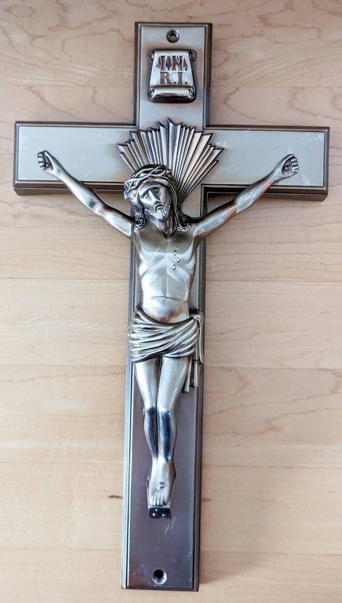 Vintage Parson Crucifix Cross Christian brass Jésus mid century 