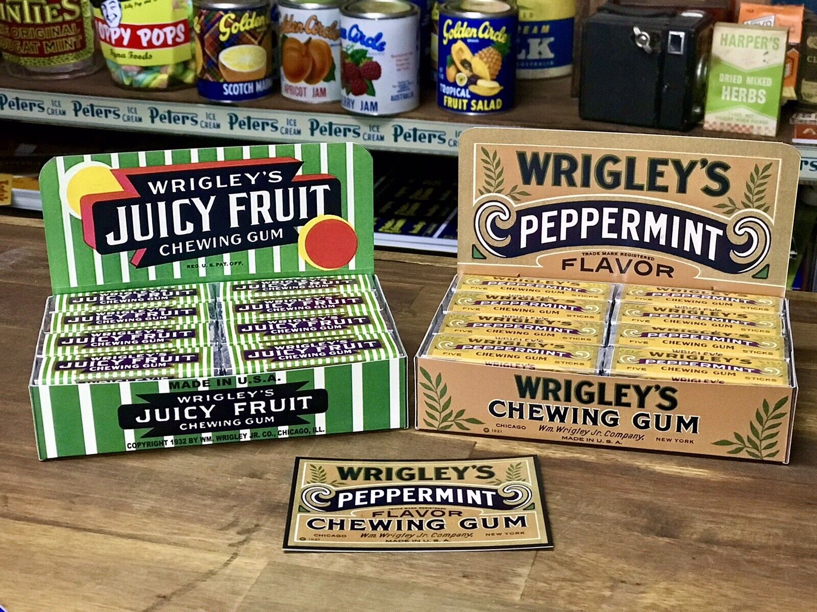 WRIGLEYS Vintage 1920’s Counter Display Boxes Juicy Fruit & Peppermint STUNNING
