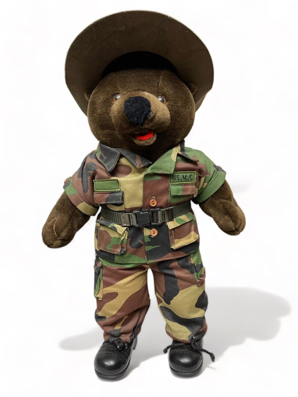 1989 USMC Teddy Bear - Marine Green Camo Fatigues & Boots Collectible 20 Inches