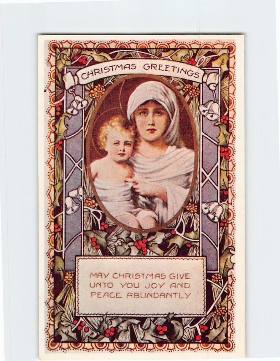 Postcard Christmas Greetings May Christmas Give Unto You Joy & Peace Abundantly