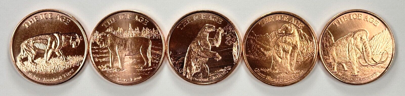 Copper Coins * One Oz. Each * .999 Bullion * US Minted * Five Piece Ice Age Set