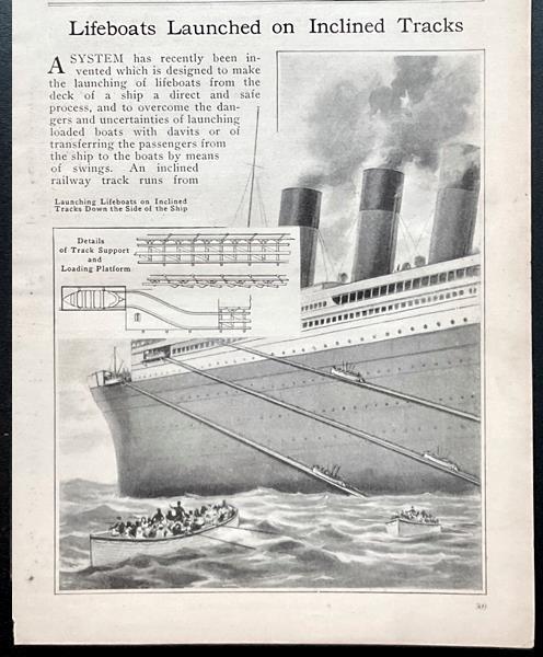 “Lifeboats Launched on Inclined Tracks” 1913 pictorial Ocean Liners