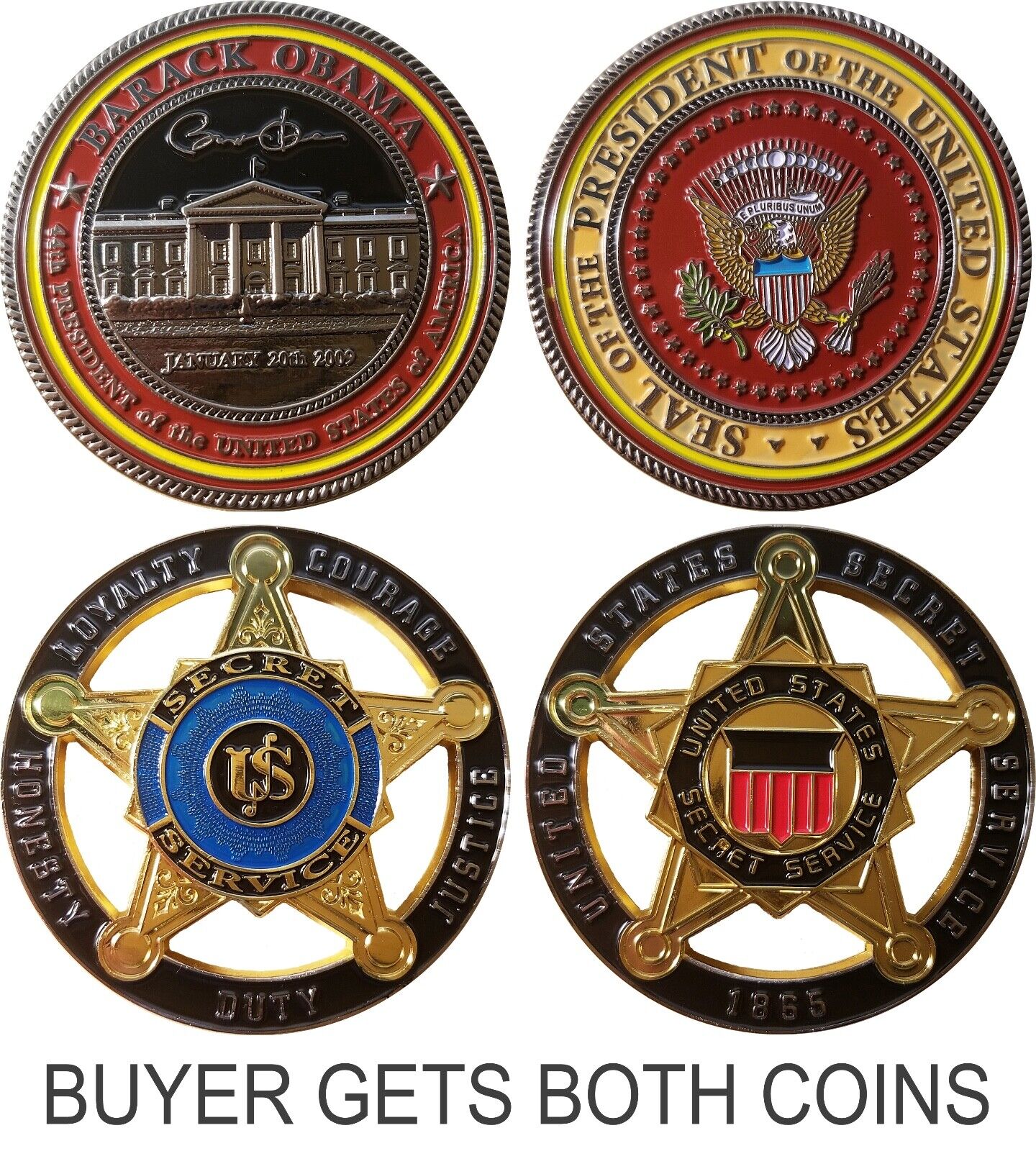 (2 coin set) Barack H Obama Inauguration Secret Service Challenge Coins 62/6