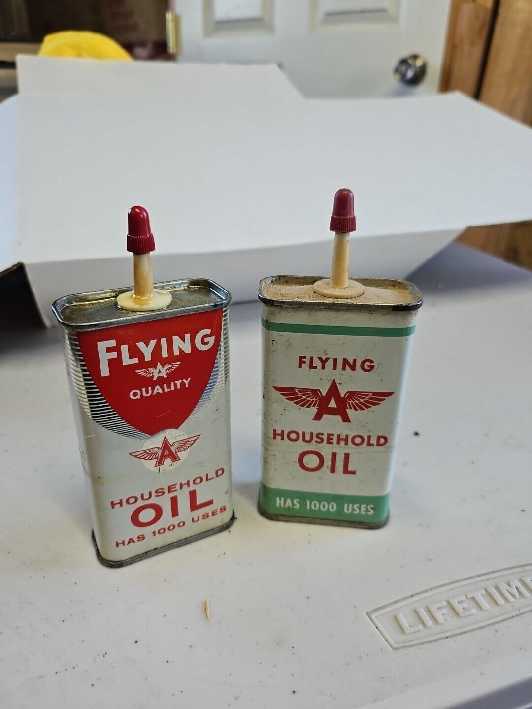 LOT OF 2 FLYING A OIL TINS CANS