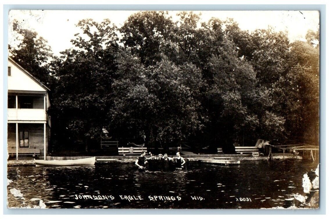 c1910's Johnson's Eagle Springs Swimming View Wisconsin WI RPPC Photo Postcard