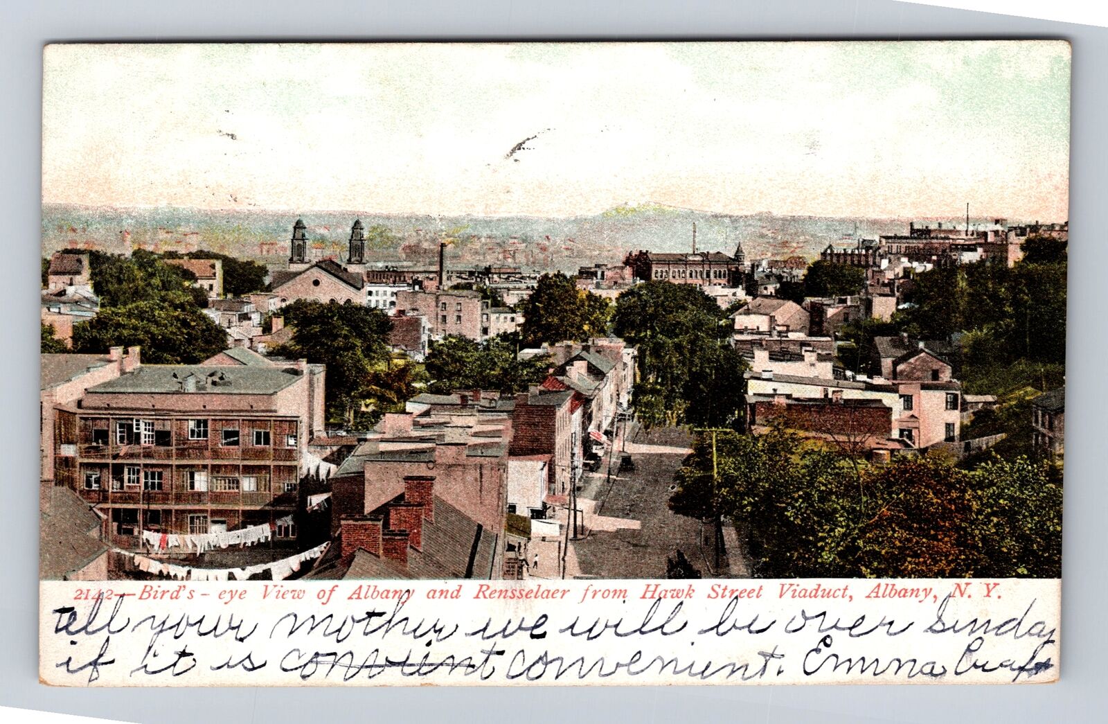 Albany NY-New York, Birds Eye View Albany & Rennselaer, Vintage c1908 Postcard