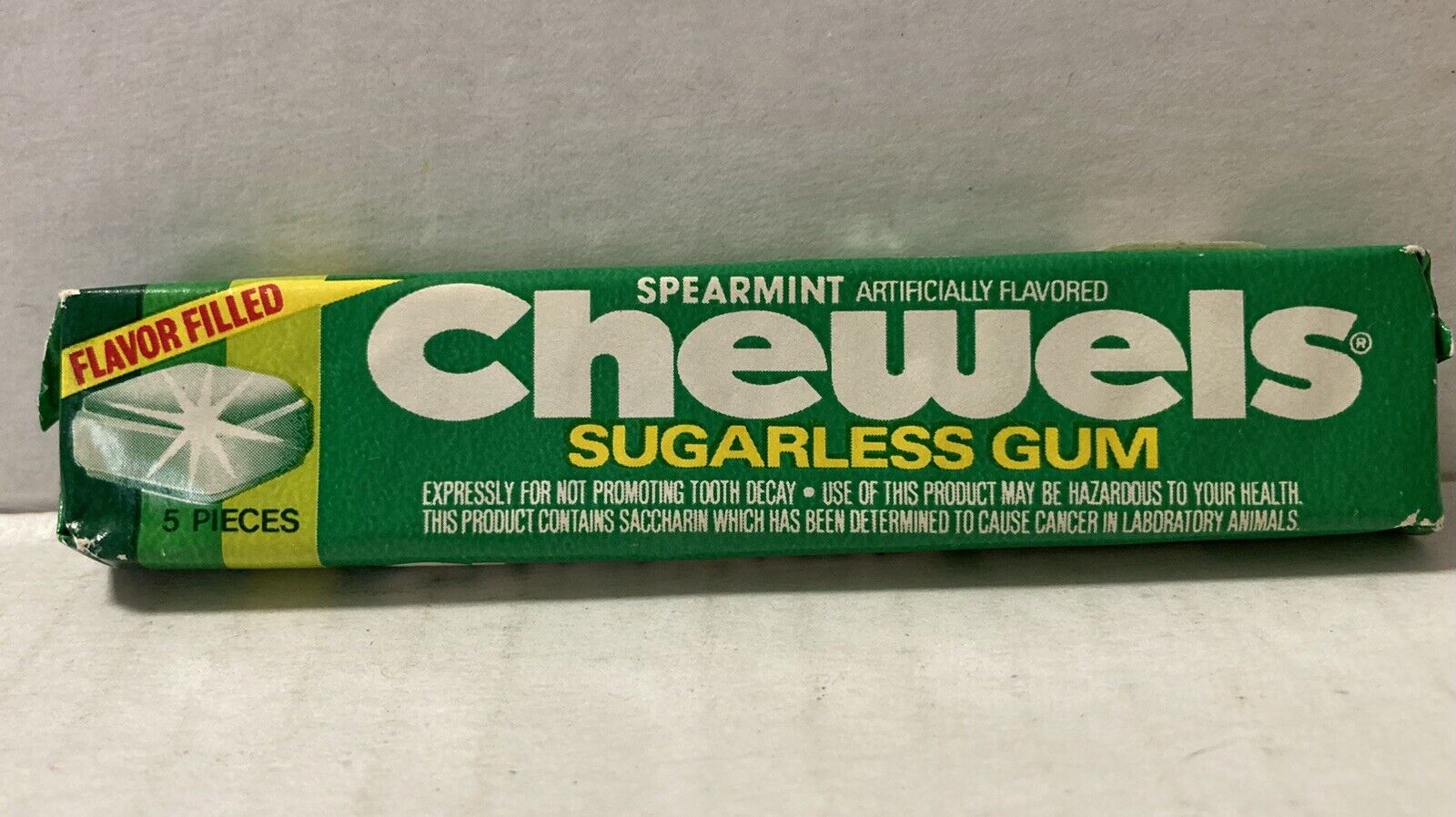 RARE Vintage 1984 Chewels SPEARMINT Sugarless Gum 5 Pieces--NOS--Sealed