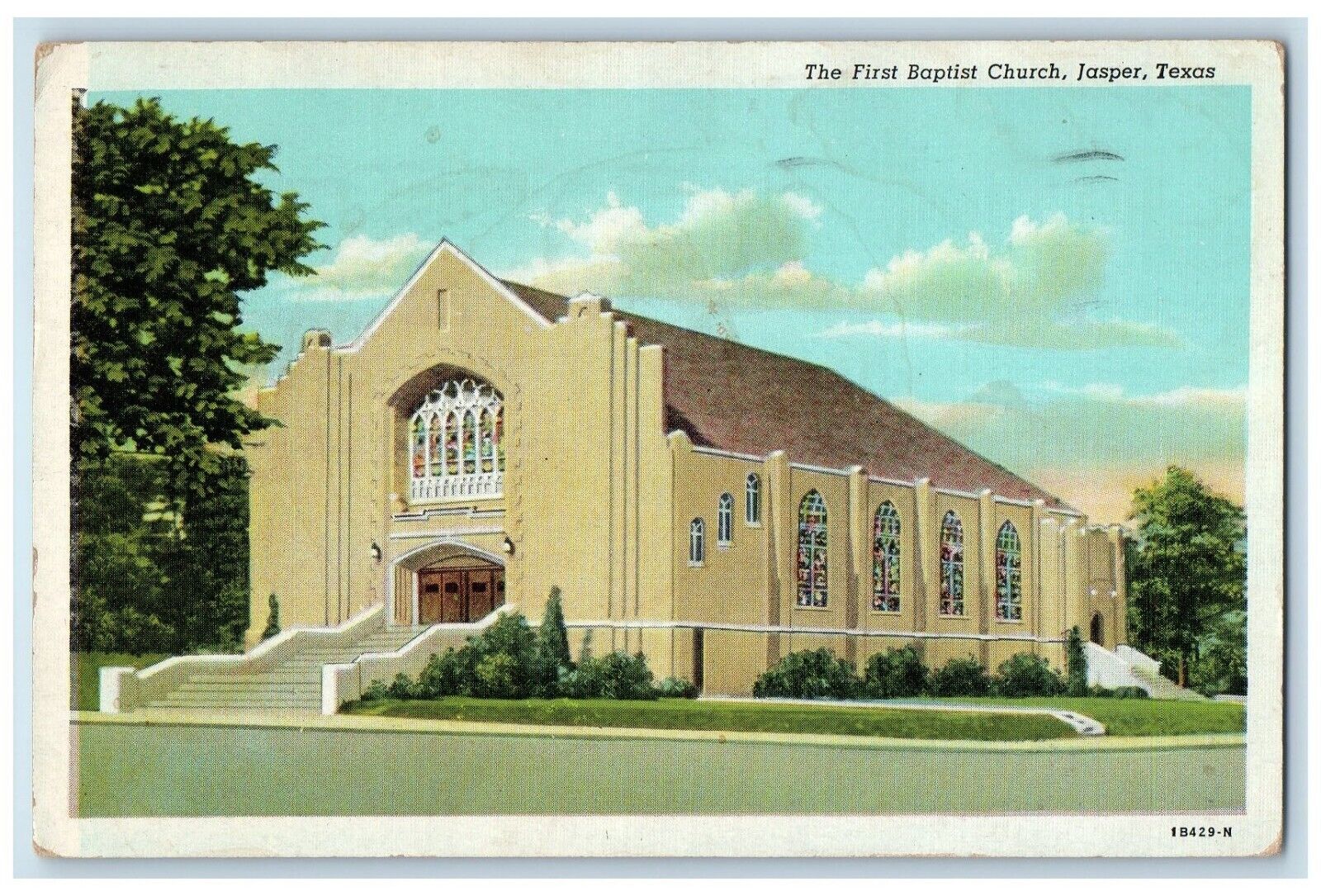 1958 First Baptist Church Exterior Building Chapel Jasper Texas Vintage Postcard
