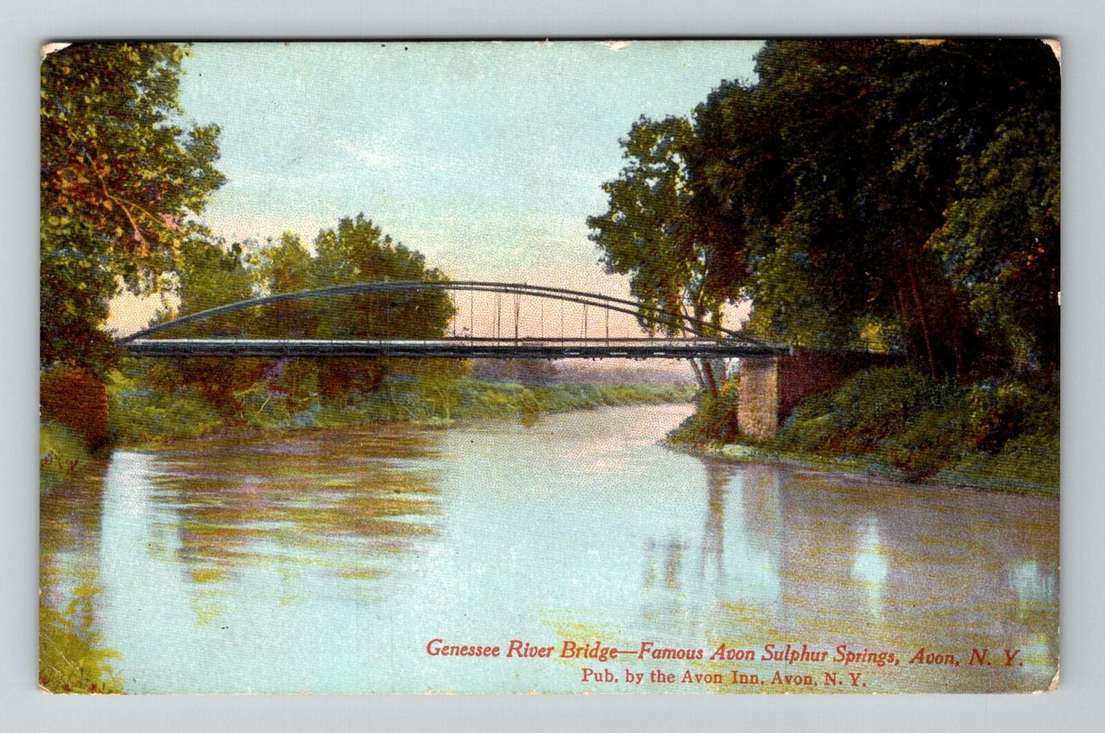 Avon NY-New York, Genesee River Bridge, Avon Sulphur Springs Vintage Postcard