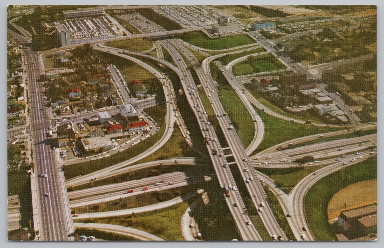 Transportation~Air View Freeway @ Los Angeles California~Vintage Postcard