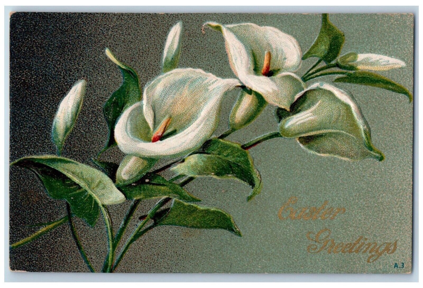 Easter Postcard Greetings White Flowers Embossed c1910\'s Posted Antique
