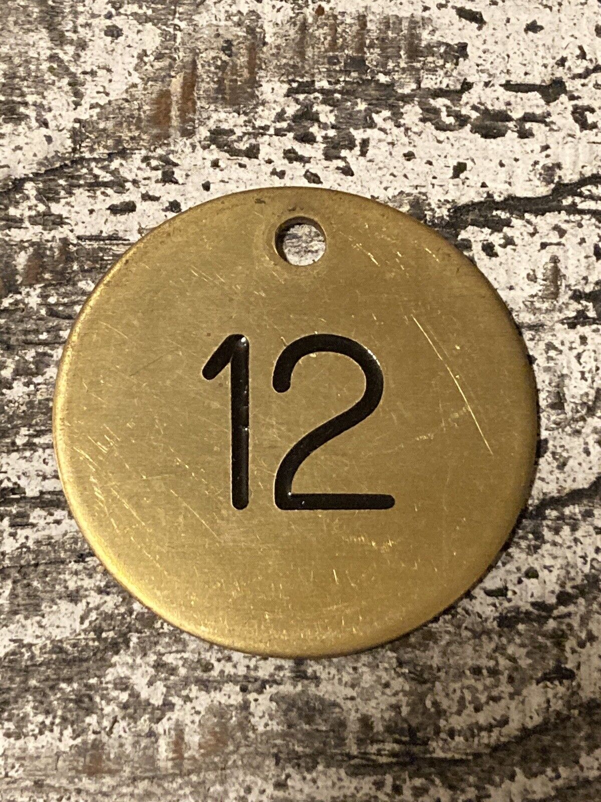 Vintage Number 12 Tag Brass Metal Fob Industrial Keychain Numbered Tag 1.5 Inch