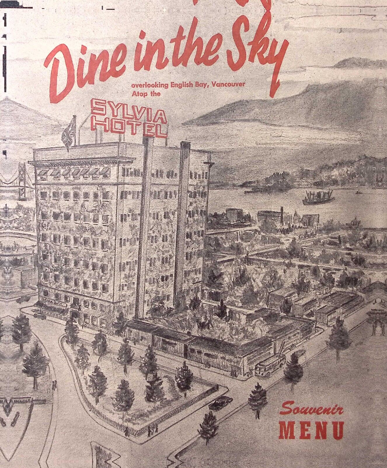 1940s SYLVIA HOTEL ENGLISH BAY VANCOUVER B.C SOUVENIR MENU DINE IN THE SKY Z2765