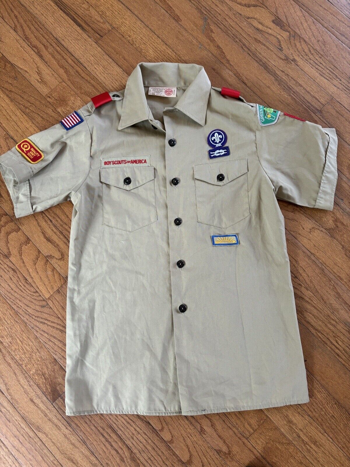 Vintage Boy Scouts Youth Shirt Vermont Patches Quality Unit Large 14-16