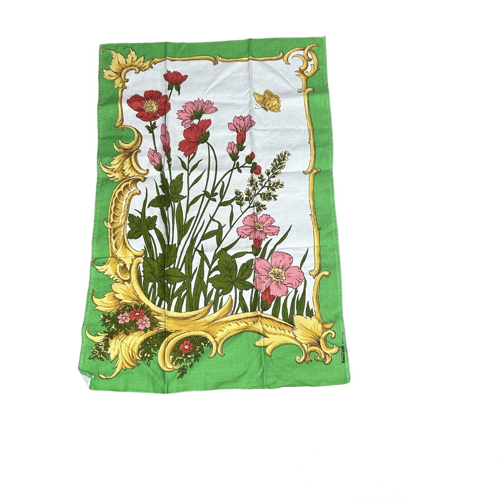 Vintage Bassetti Italian Floral Wildflowers Butterfly Tea Towel