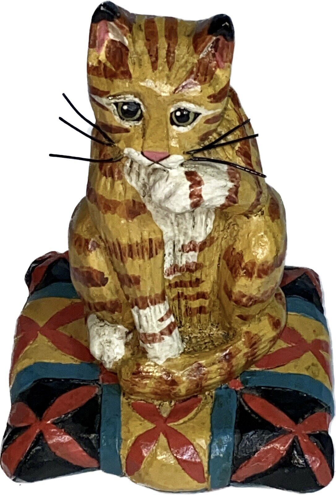 Midwest of Cannon Falls Folk Art Tabby Cat on Pillow Pam Schifferl