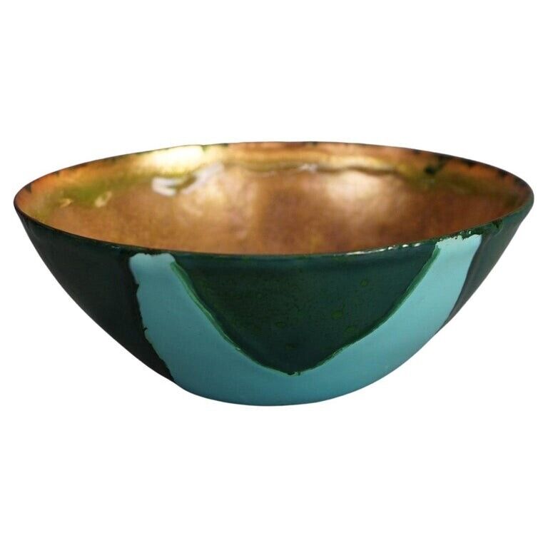 Mid Century Modern Enameled Copper Bowl with Abstract Pattern by Dave Ryan 20thC