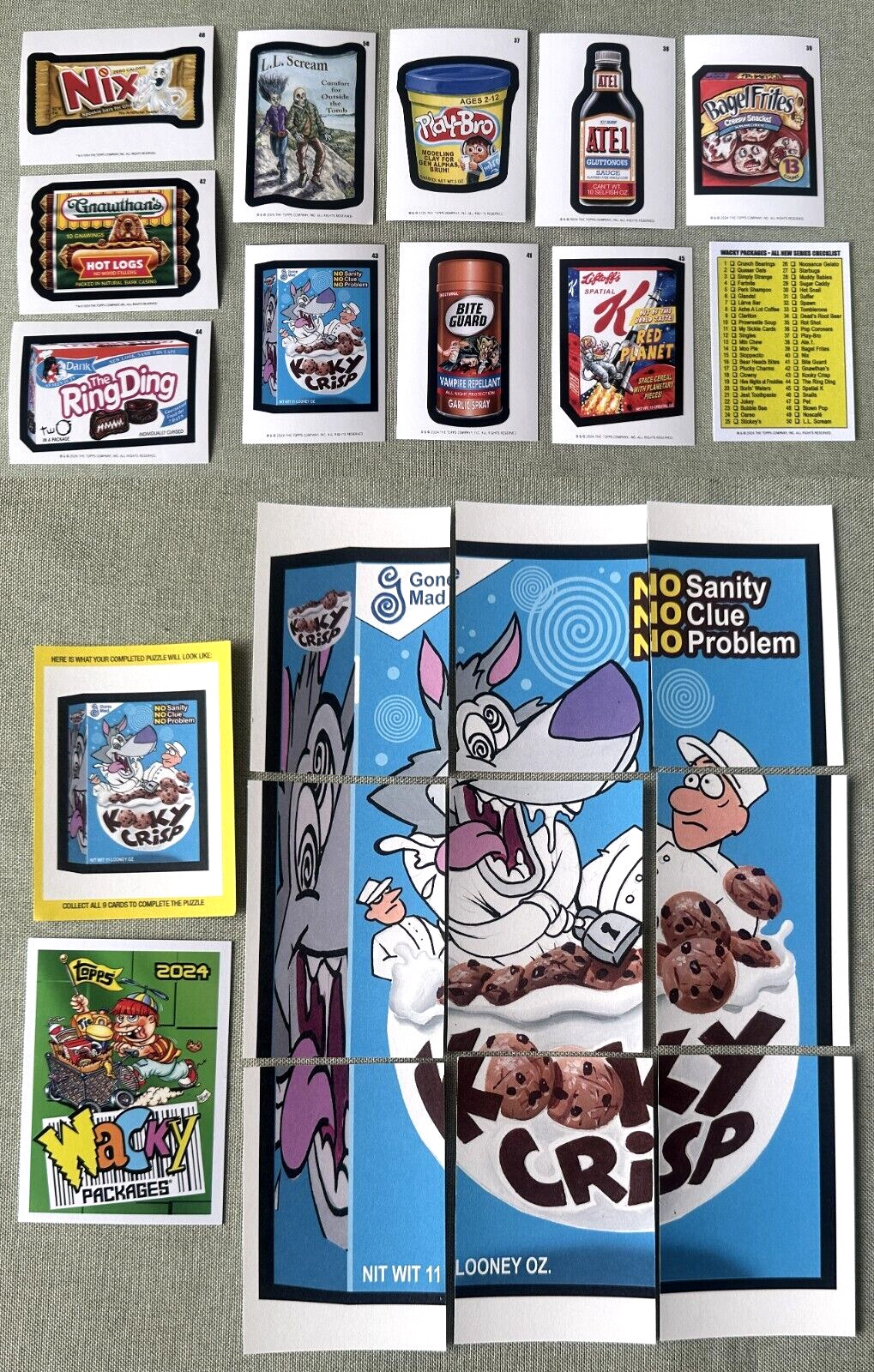 KOOKY CRISP PUZZLE CARDS 2024 TOPPS WACKY PACKAGES LOT OF 11 CARDS INCL CHKLIST