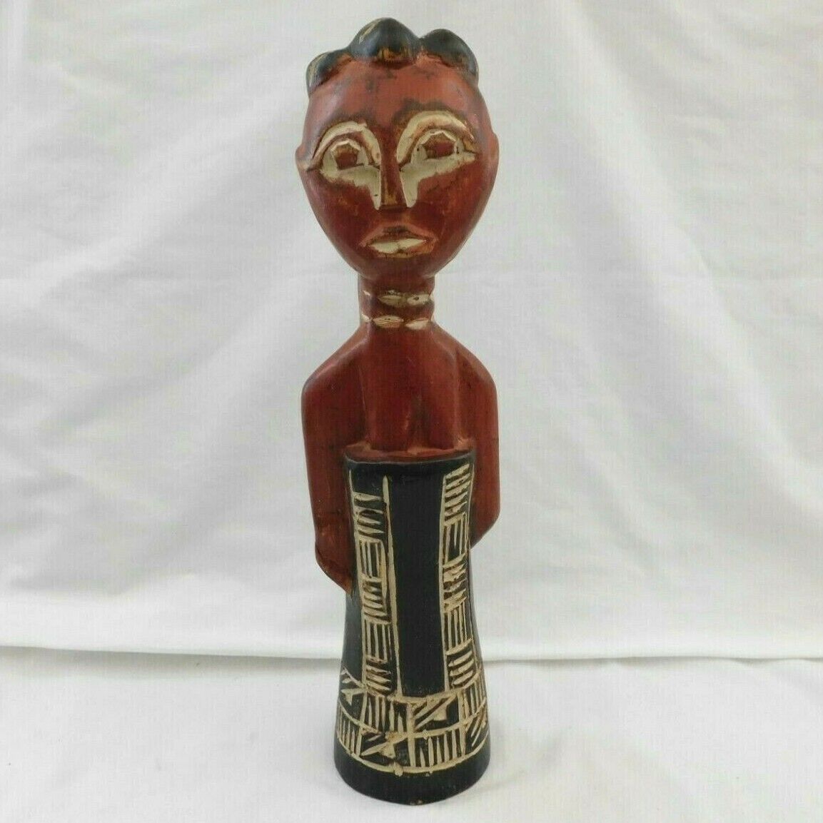 African Art Ghana Hand Carved Wood Woman with Child on Her Back 13.25\