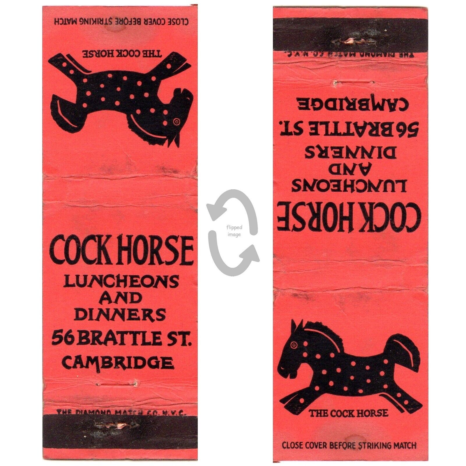 Vintage Matchbook Cover Cock Horse Restaurant Cambridge Massachusetts 1950s