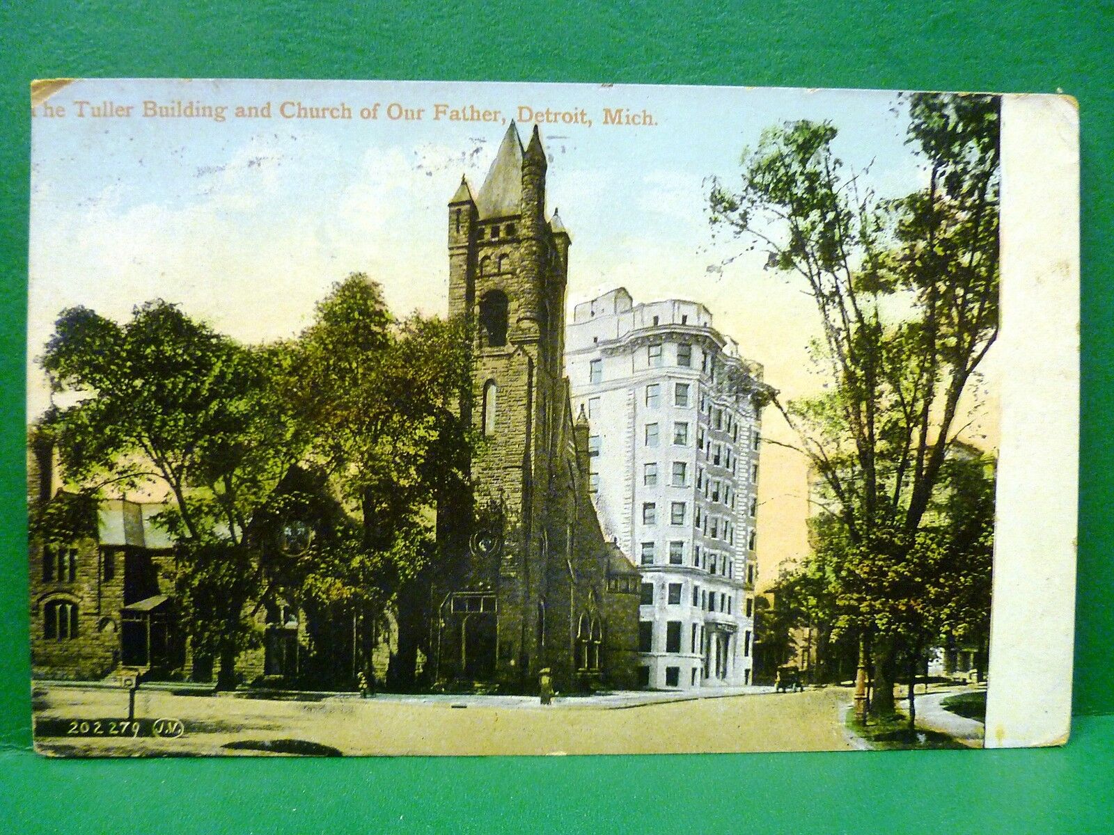 Postcard MI Detroit The Tuller Building & Church of Our Father 1909