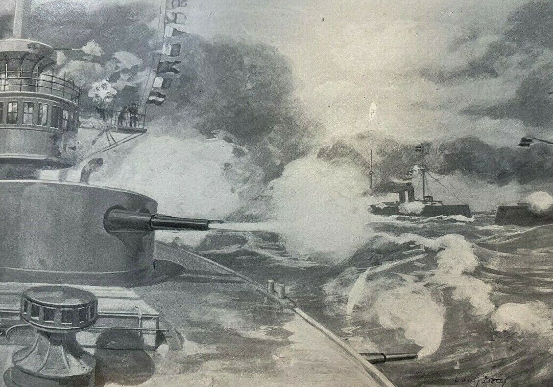 1898 Vintage Illustration Destruction of Admiral Cervera\'s Fleet Spanish War