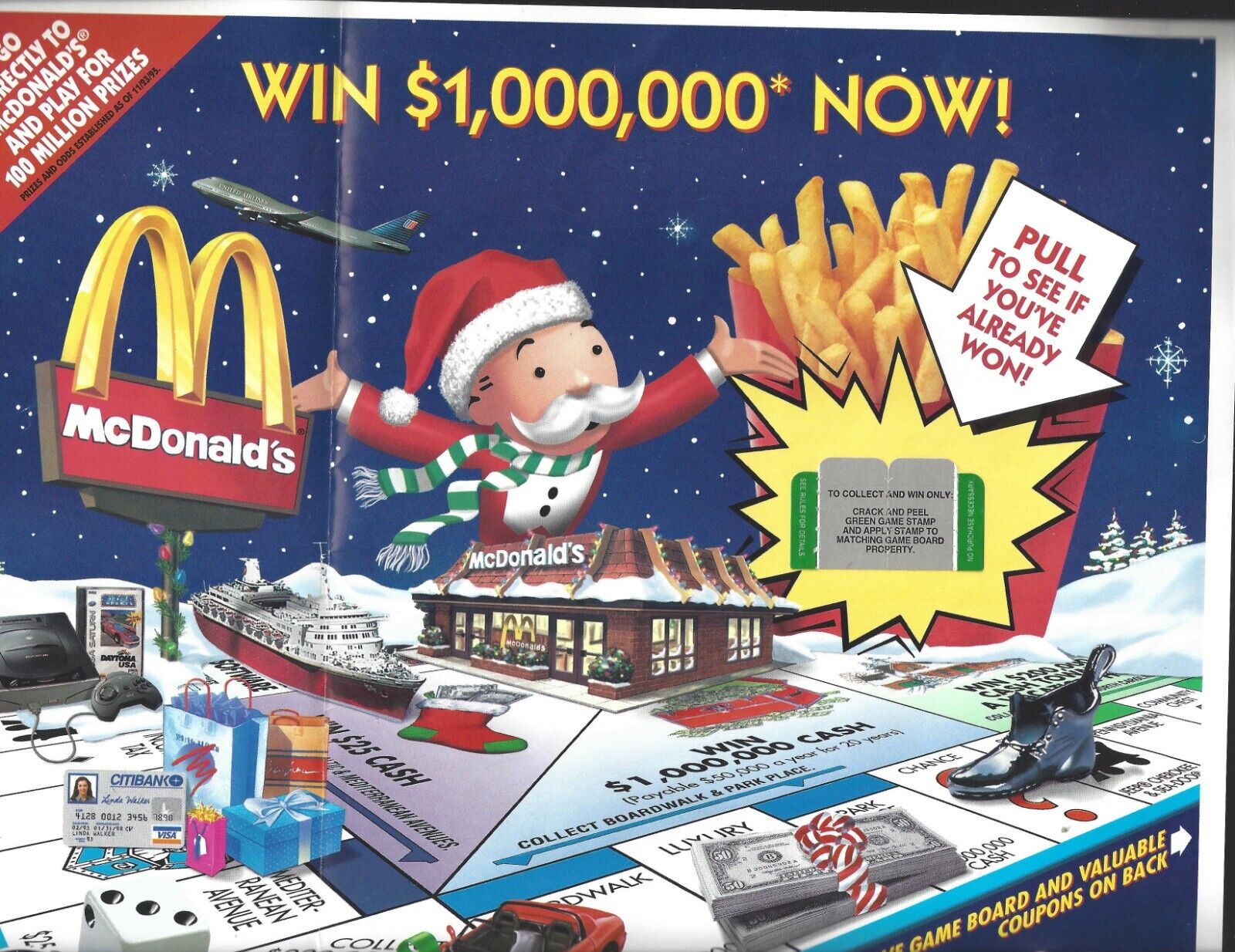 McDonald\'s 1995 $1,000,000 Monopoly Paper Board Game Several Game Pieces Attache